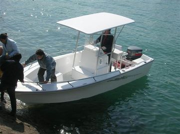 Bateaux de pêche à pontoon à coque en fibre de verre, bateaux gonflables pour 6 personnes avec console centrale fournisseur